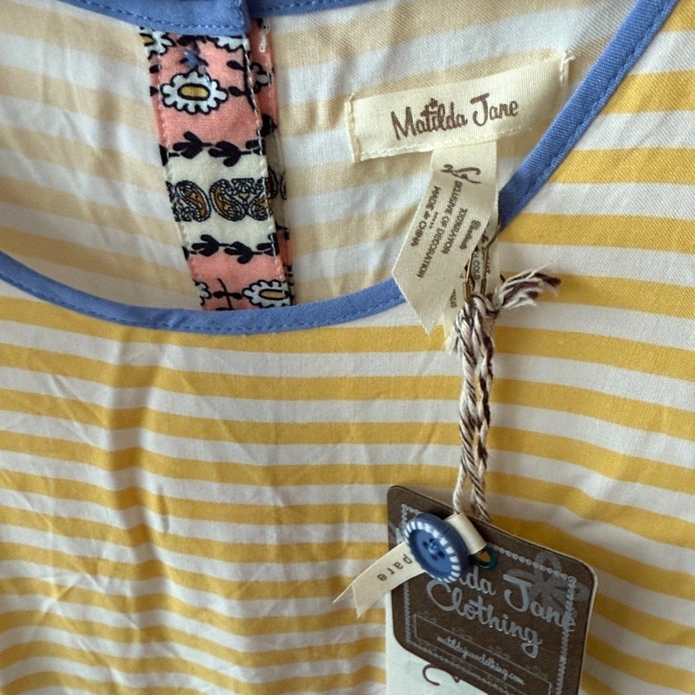 Matilda Jane Yellow & Blue Striped Dress with Red Floral Accents Size M - Picture 3 of 11